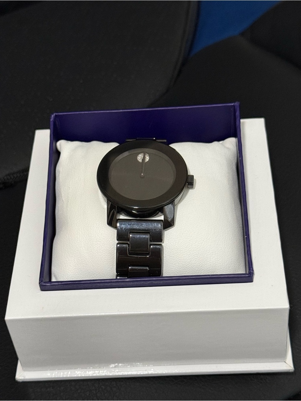 Movado Men's Black Stainless Steel Link Watch with Minimalist Dial